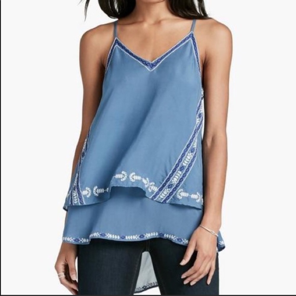 Lucky Brand NWT blue silk embroidered camisole
